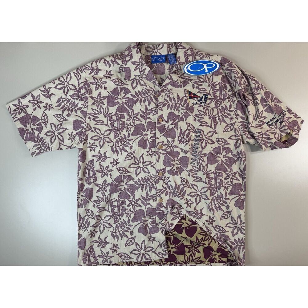 VTG 2003 OP Hawaiian Aloha Shirt‎ XL Red USA Sailing Regatta Tropical Floral Y2K